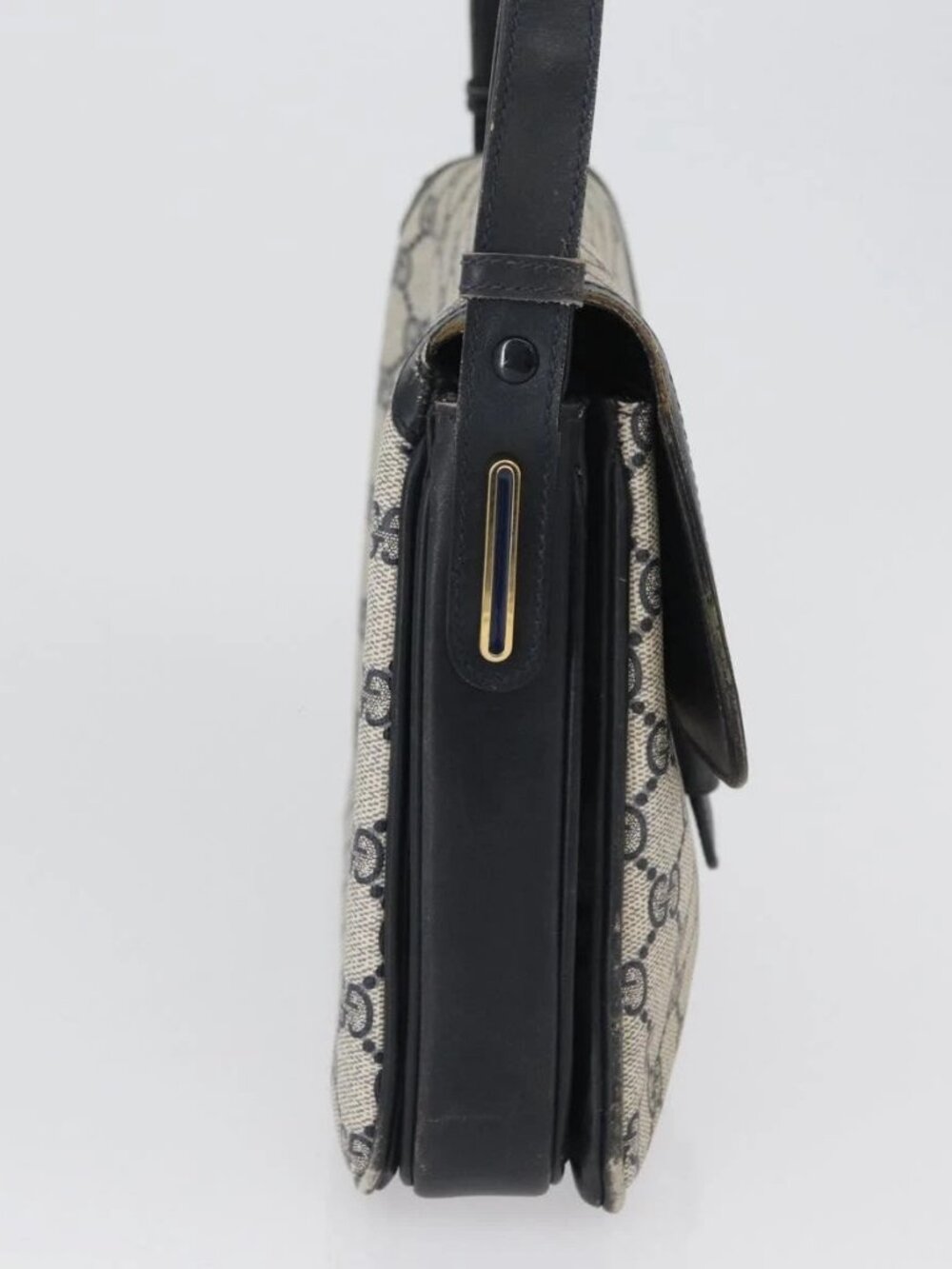 GUCCI GG Supreme Shoulder Bag PVC Navy Gold - Picture 7 of 16